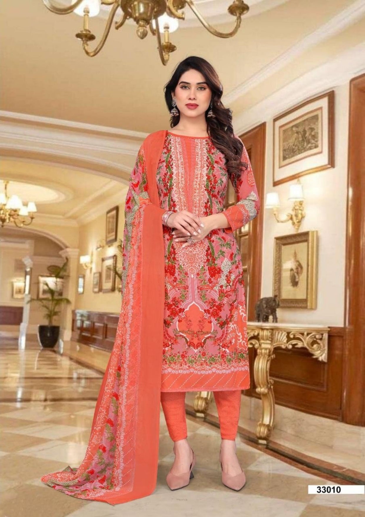 Unstitched Leon Crepe Dress Material with Chiffon Dupatta