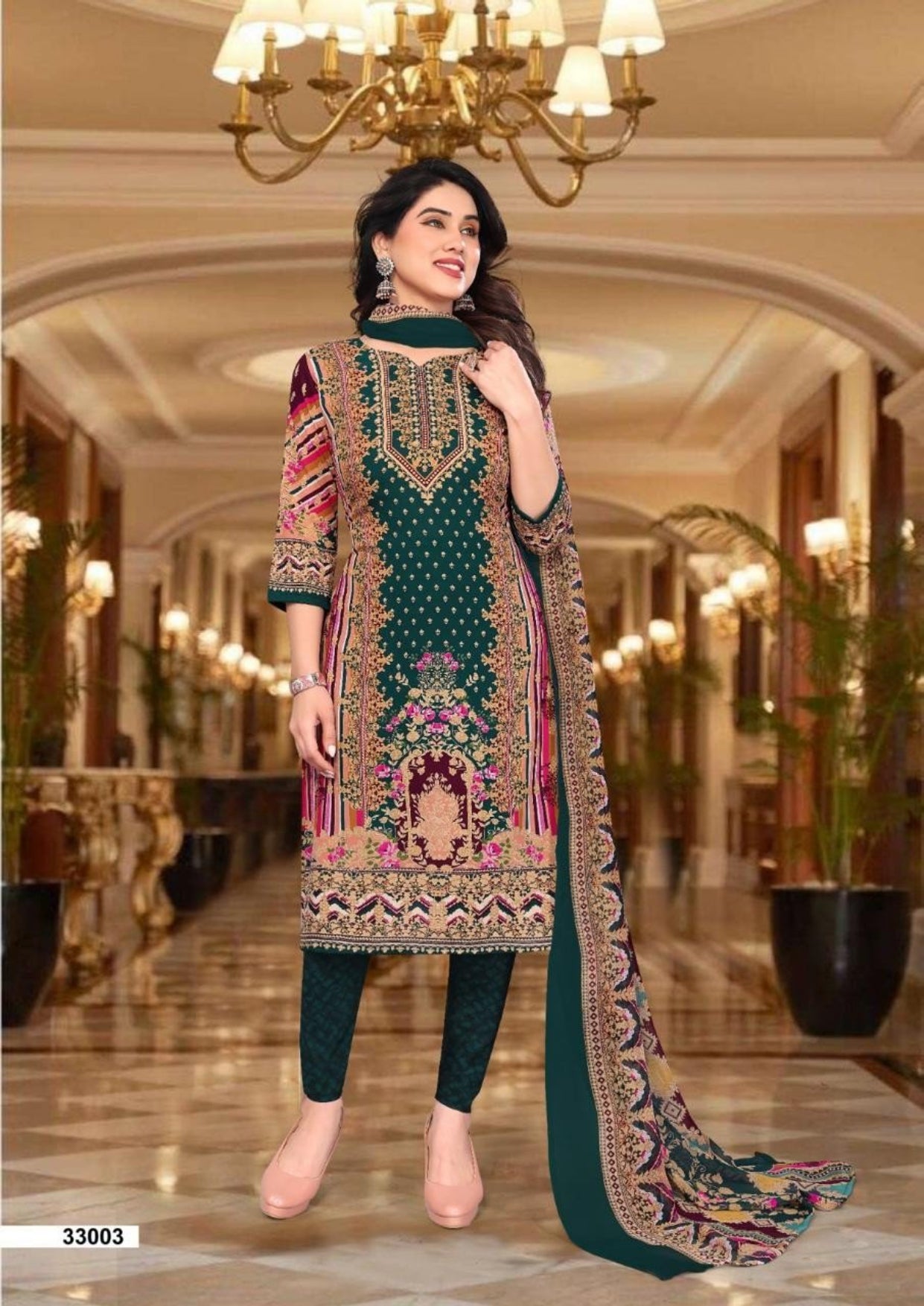 Unstitched Leon Crepe Dress Material with Chiffon Dupatta