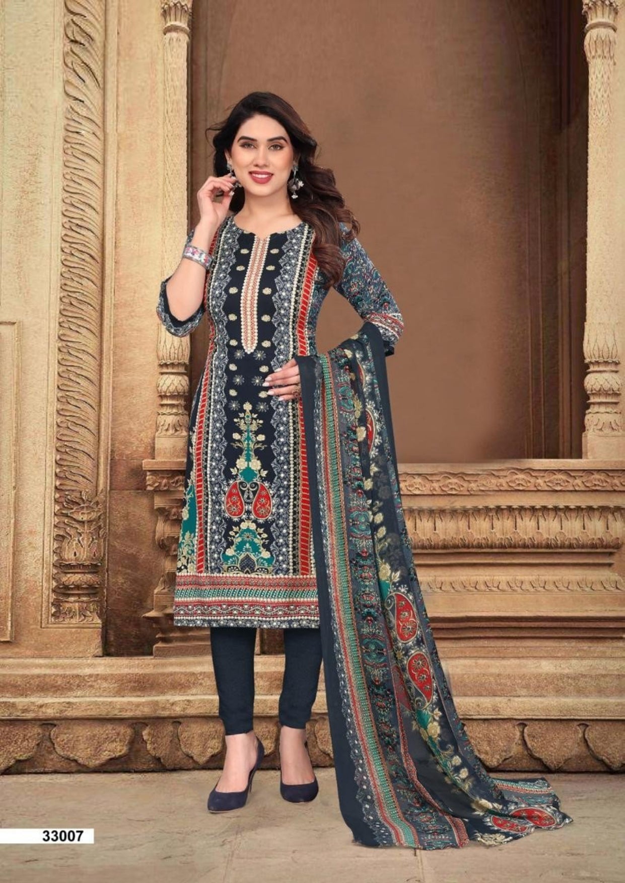 Unstitched Leon Crepe Dress Material with Chiffon Dupatta