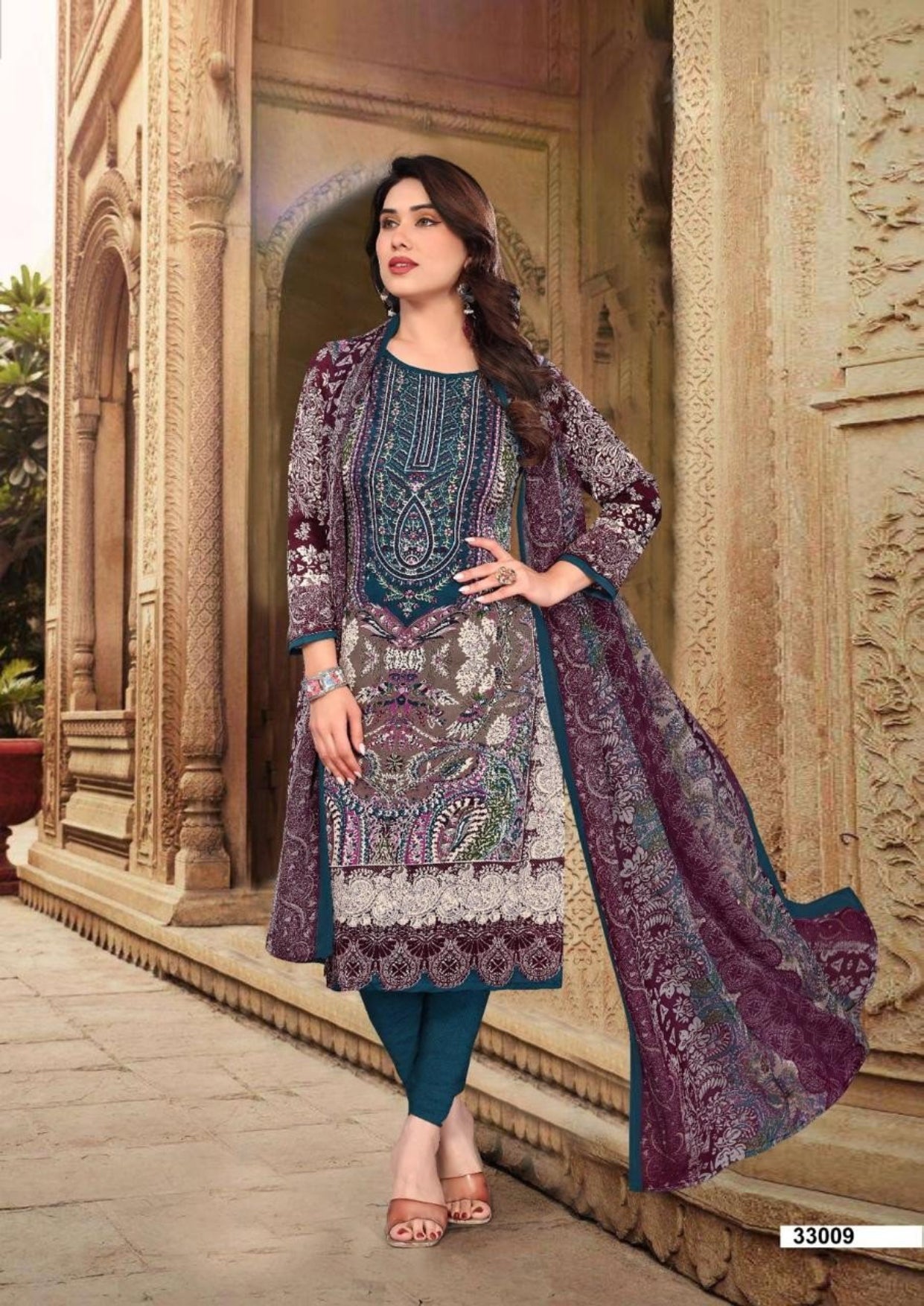 Unstitched Leon Crepe Dress Material with Chiffon Dupatta
