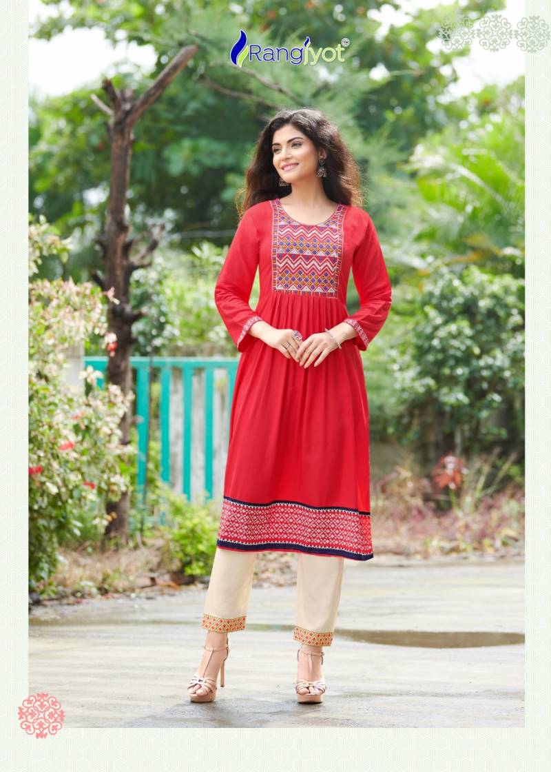 Elegant Rayon Kurti Set with Embroidered Bottom