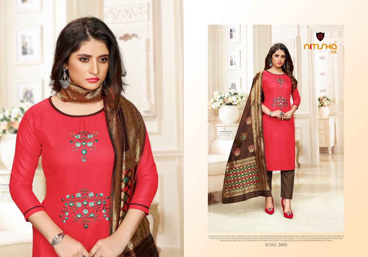 Stylish Cotton Slub Kurti Set with Banarasi Flair