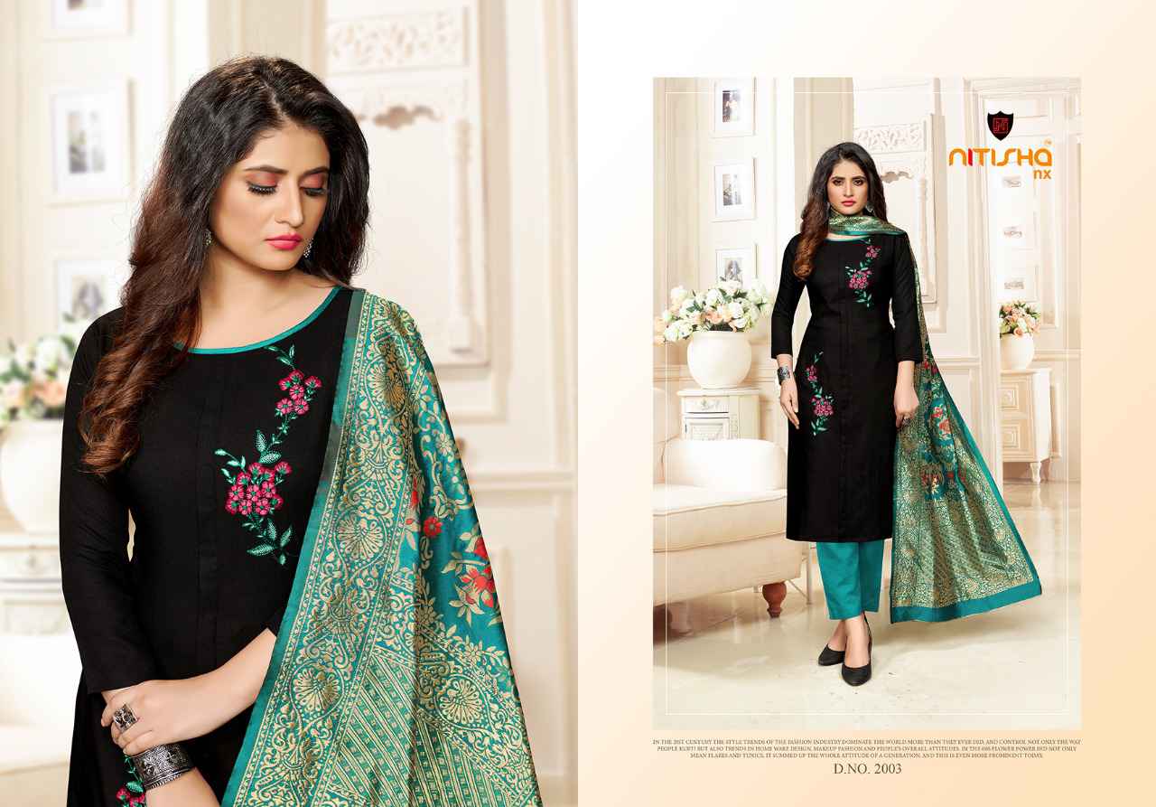 Stylish Cotton Slub Kurti Set with Banarasi Flair
