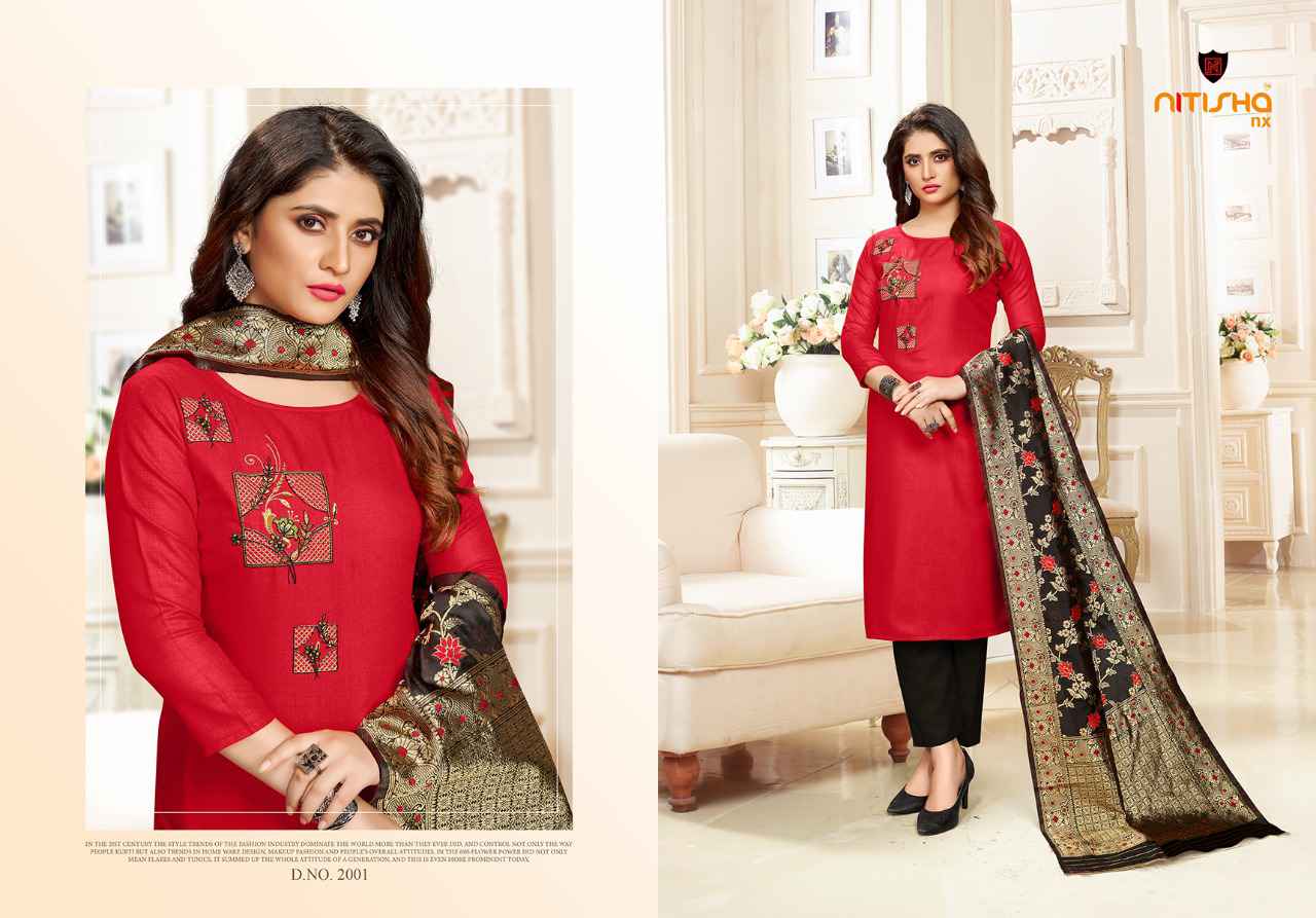 Stylish Cotton Slub Kurti Set with Banarasi Flair