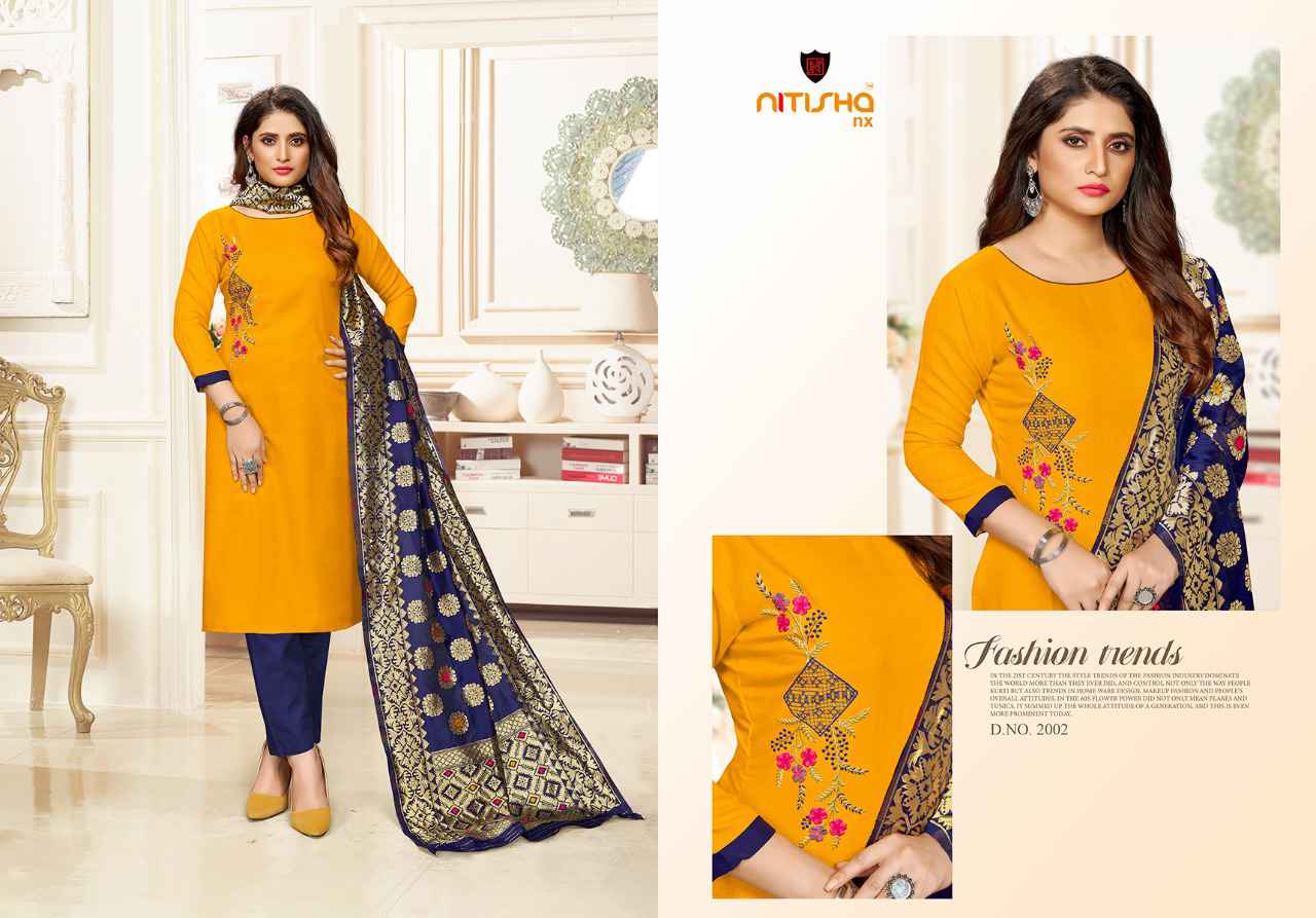 Stylish Cotton Slub Kurti Set with Banarasi Flair