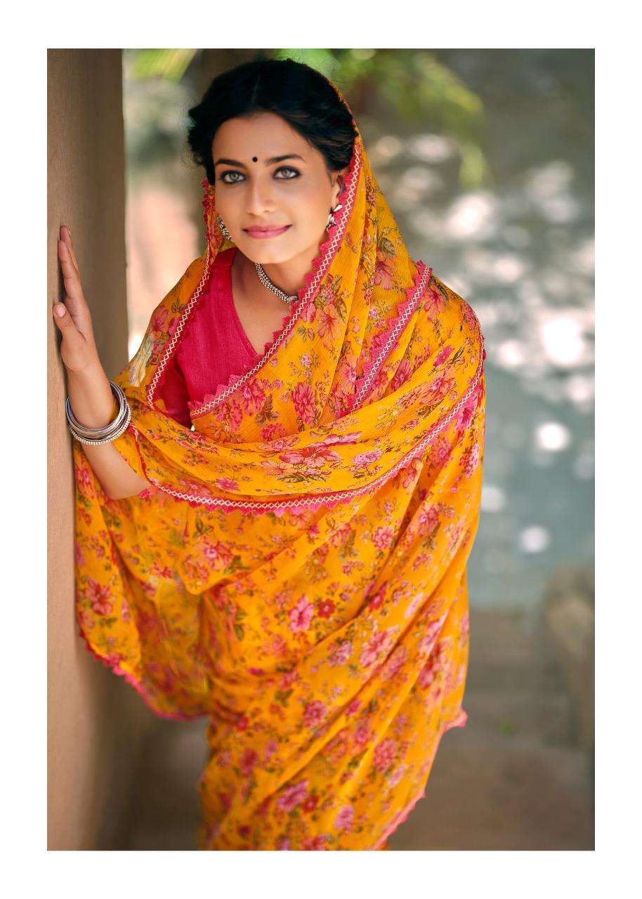Graceful Chiffon Saree with Printed Design and Lace Border
