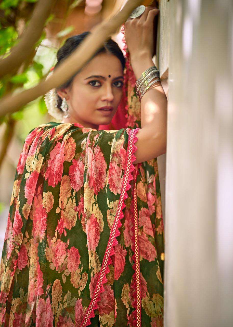 Graceful Chiffon Saree with Printed Design and Lace Border