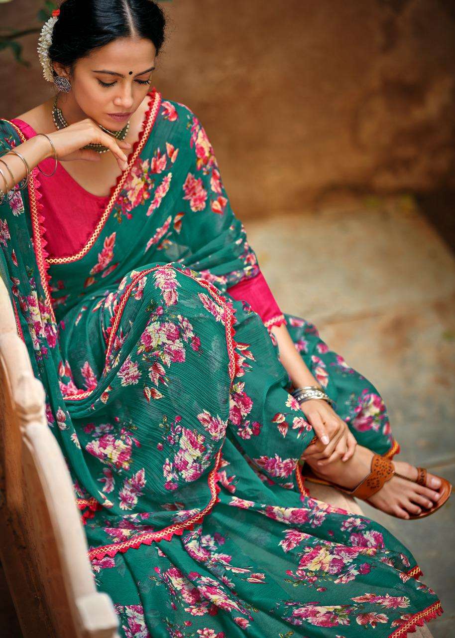 Graceful Chiffon Saree with Printed Design and Lace Border