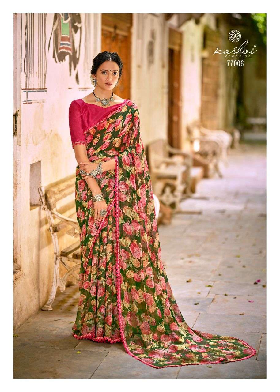 Graceful Chiffon Saree with Printed Design and Lace Border