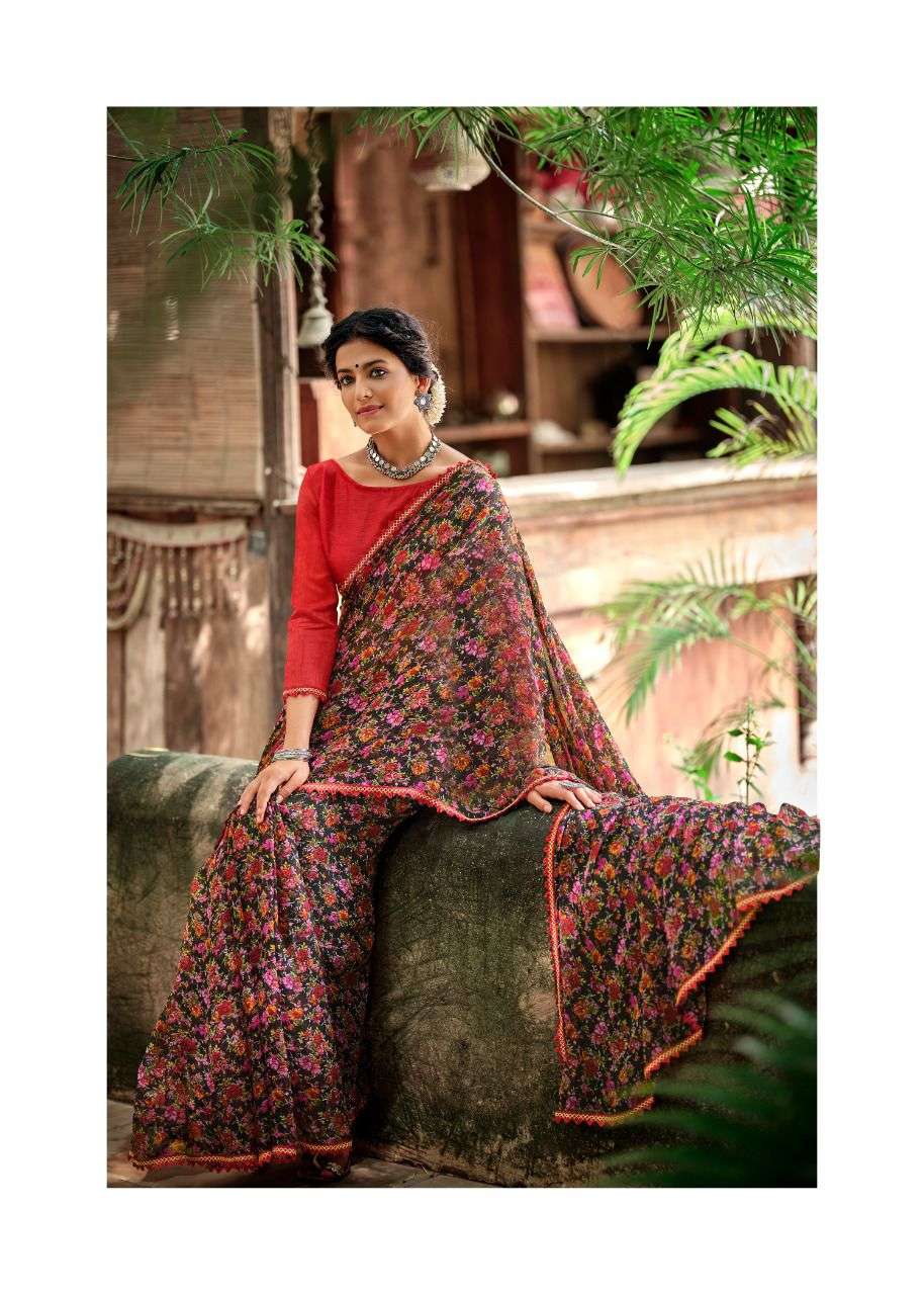 Graceful Chiffon Saree with Printed Design and Lace Border