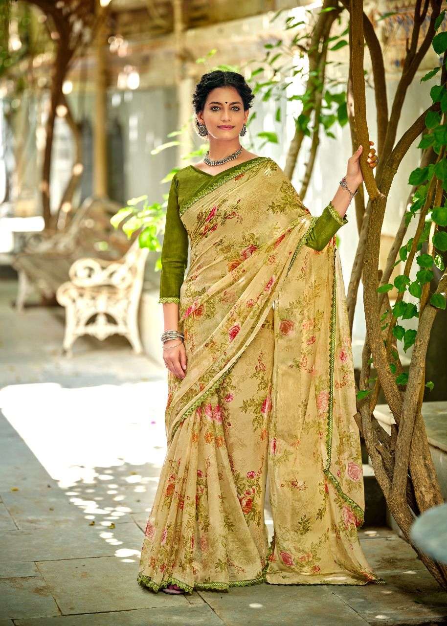Graceful Chiffon Saree with Printed Design and Lace Border