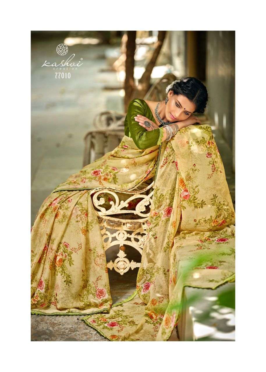 Graceful Chiffon Saree with Printed Design and Lace Border