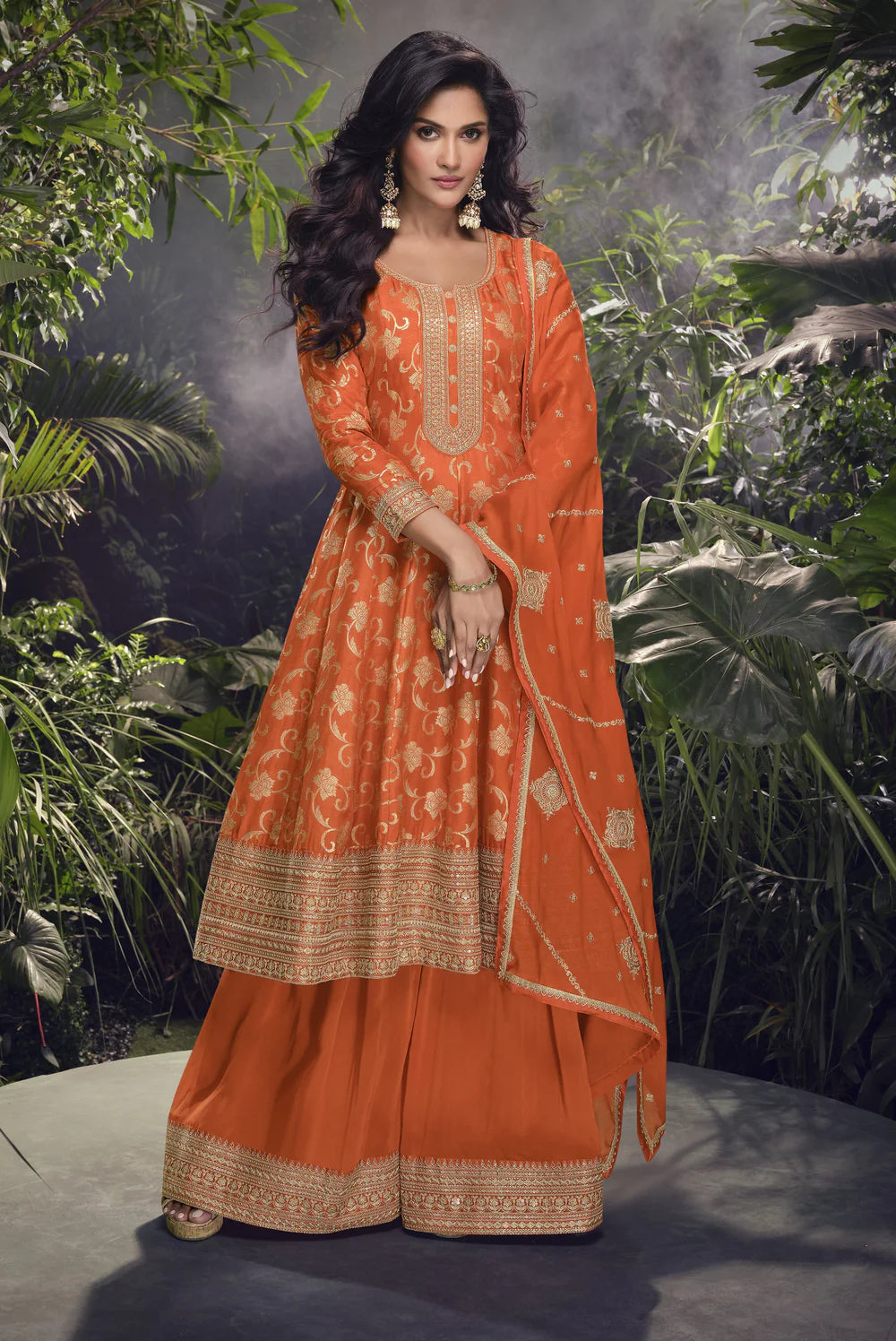 Radiant Jacquard Silk Anarkali Palazzo Suit