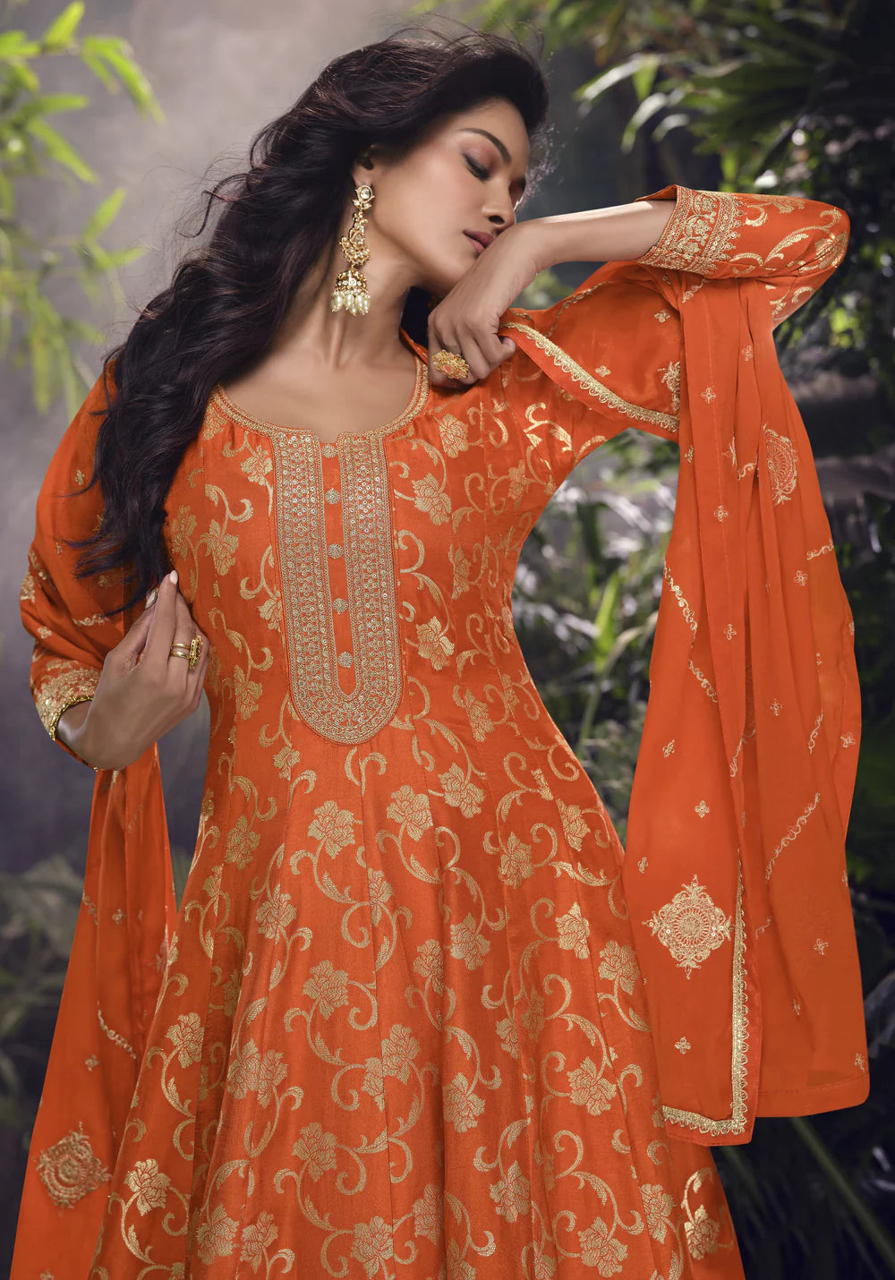 Radiant Jacquard Silk Anarkali Palazzo Suit