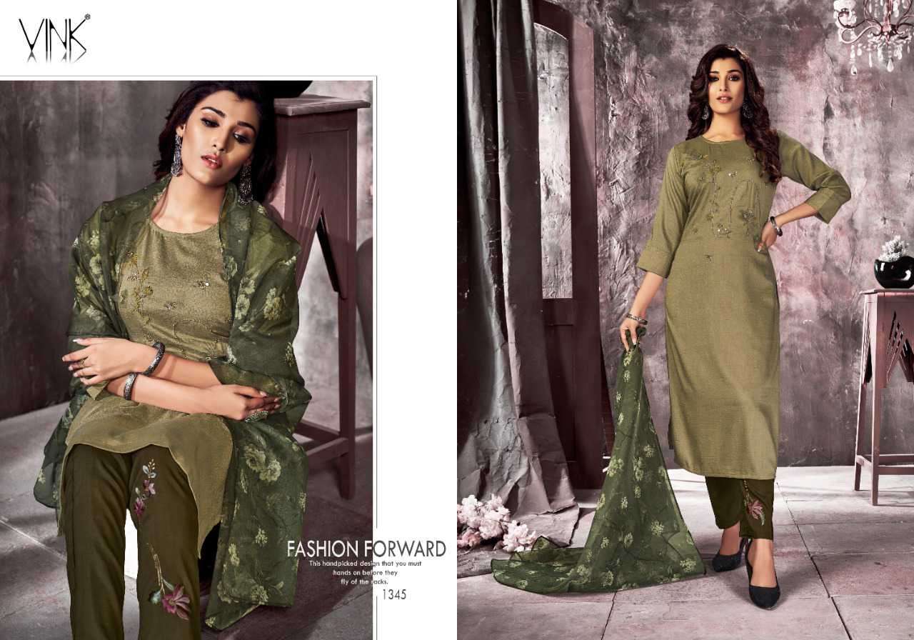 Lustrous Silk Suit Ensemble with Intricate Detailing