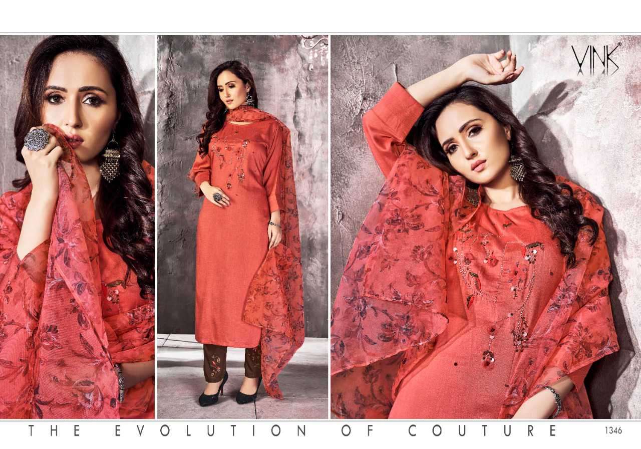 Lustrous Silk Suit Ensemble with Intricate Detailing