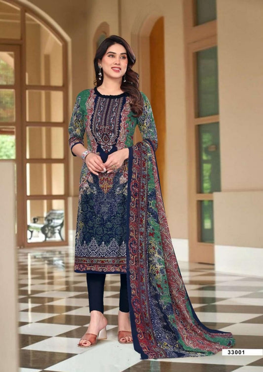 Unstitched Leon Crepe Dress Material with Chiffon Dupatta