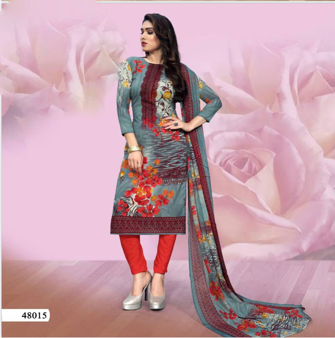 Vibrant  Dress Material Set with Printed Design and Chiffon Dupatta