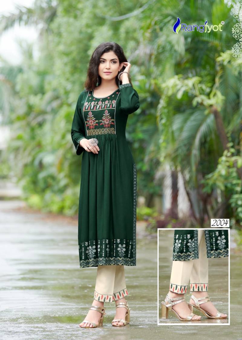 Elegant Rayon Kurti Set with Embroidered Bottom