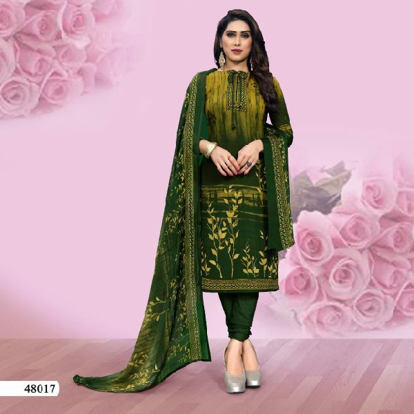 Vibrant  Dress Material Set with Printed Design and Chiffon Dupatta