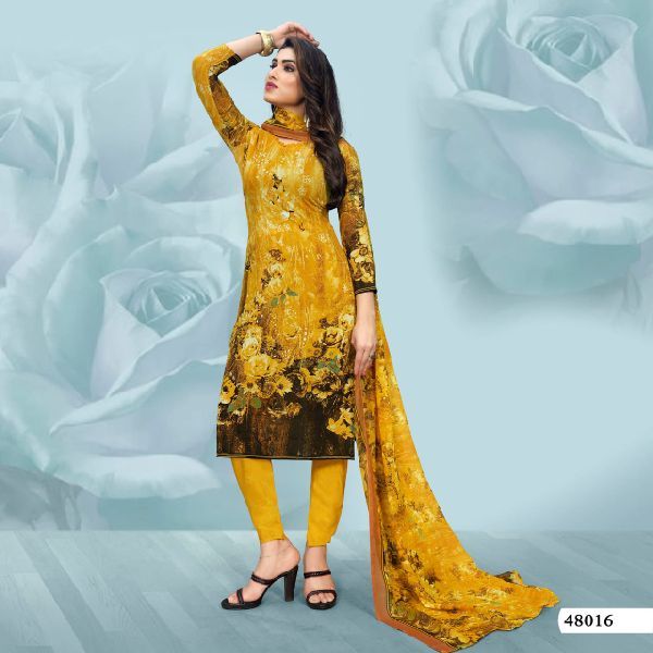 Vibrant  Dress Material Set with Printed Design and Chiffon Dupatta