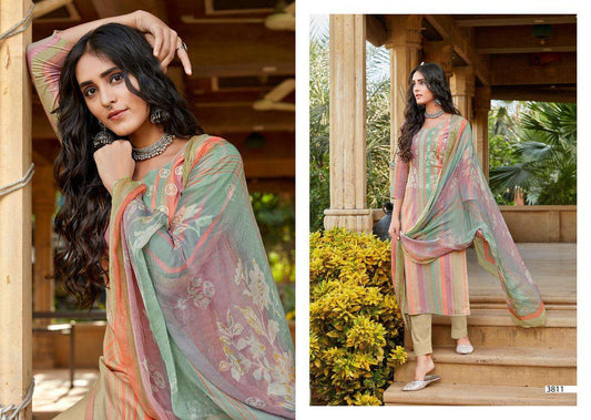Printed Salwar Kameez Fabric with Fancy Embroidery Work