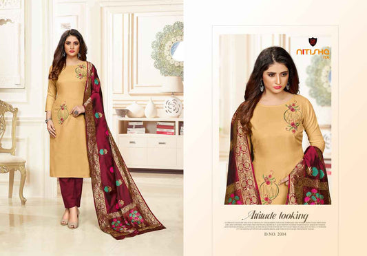 Stylish Cotton Slub Kurti Set with Banarasi Flair