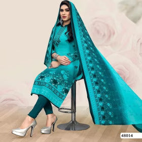 Vibrant  Dress Material Set with Printed Design and Chiffon Dupatta