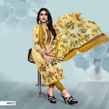 Vibrant  Dress Material Set with Printed Design and Chiffon Dupatta